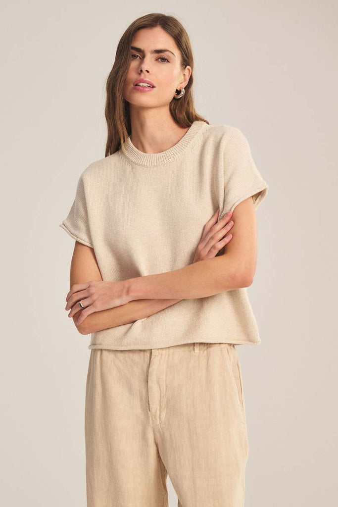 KEENY Cotton/Cashmere Cap Sleeve Top in Oat