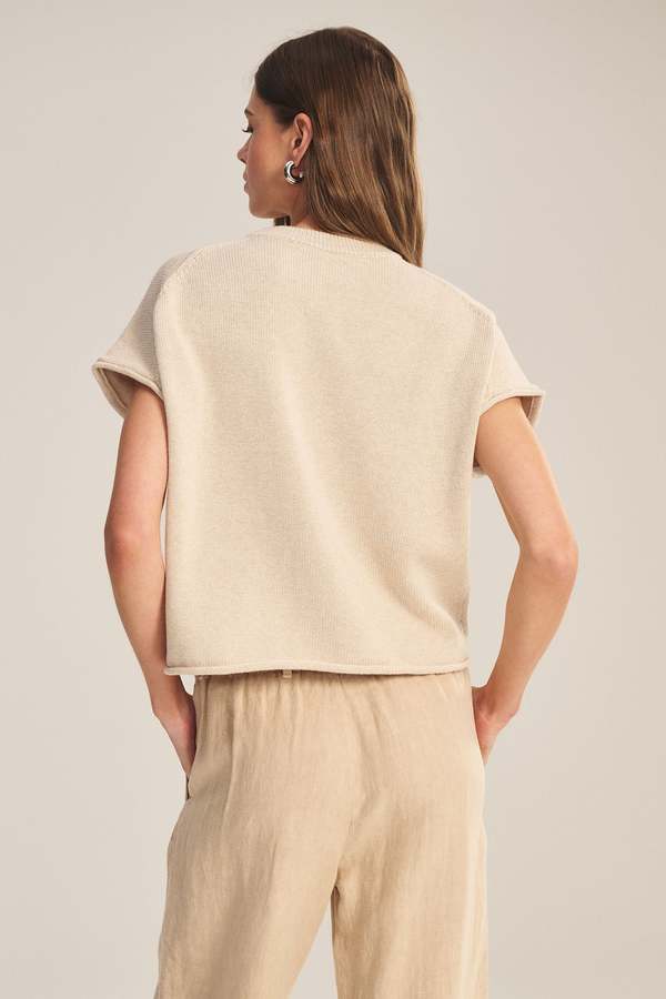 KEENY Cotton/Cashmere Cap Sleeve Top in Oat