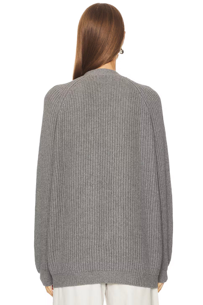 AMARA Cashmere/Cotton Grandpa Cardigan in Heather Grey