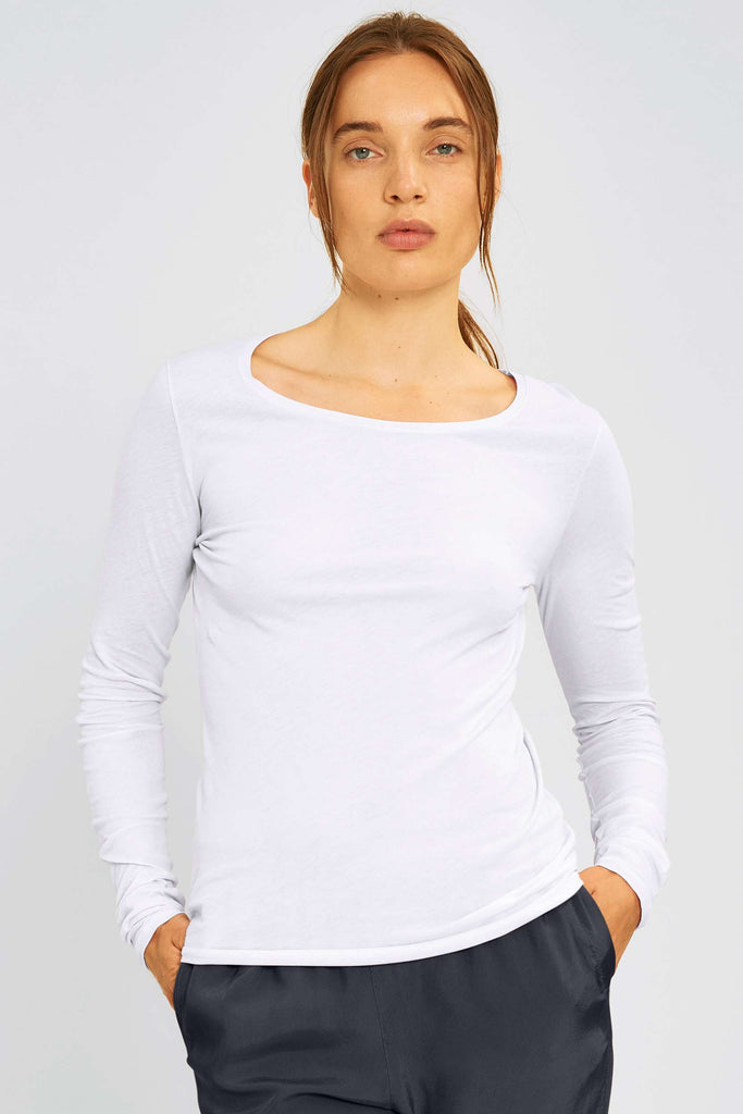 HANYA Long Sleeve Crew Tee in White