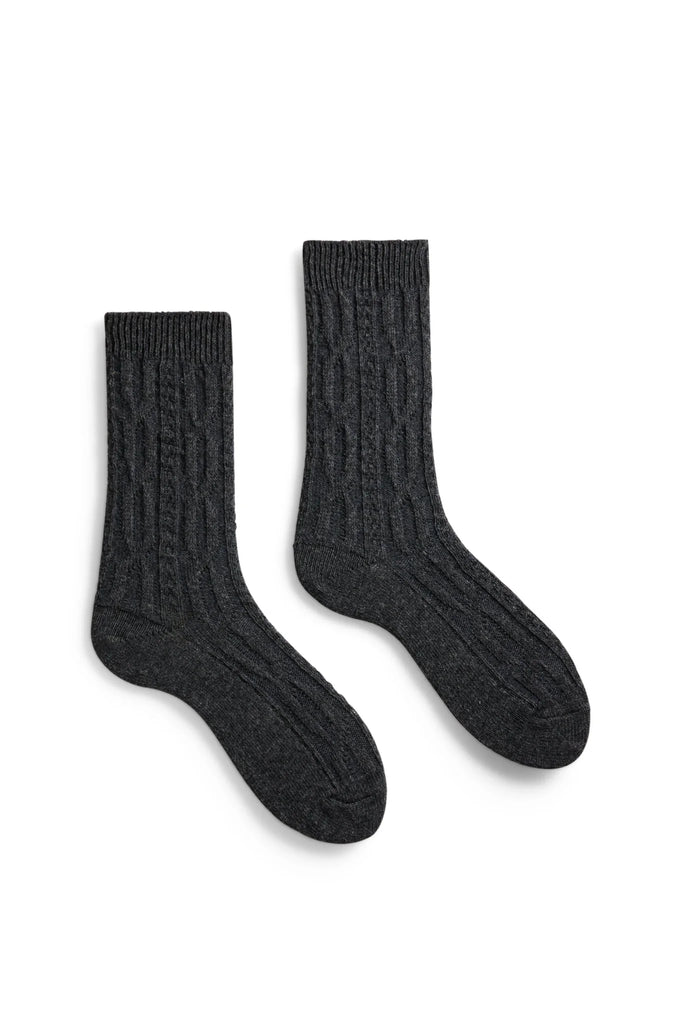 CABLE Wool/Cashmere Socks in Charcoal