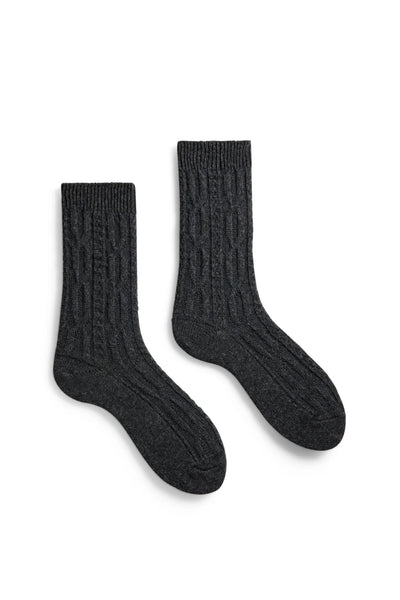 CABLE Wool/Cashmere Socks in Charcoal