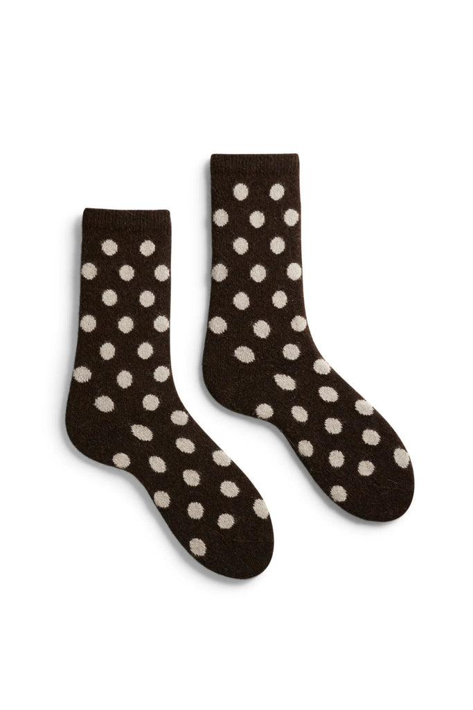 DOT Wool/Cashmere Crew Socks in Dark Brown