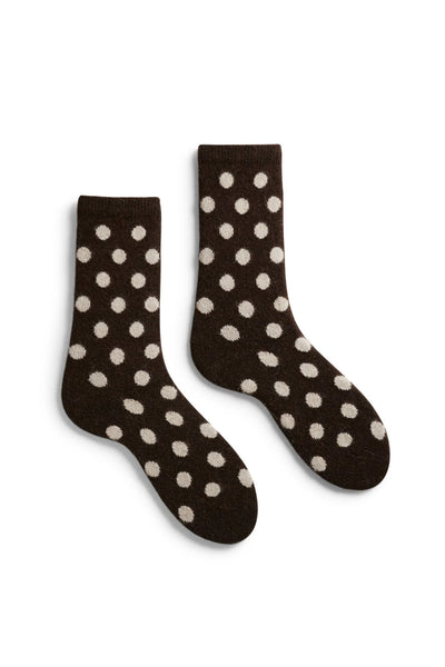DOT Wool/Cashmere Crew Socks in Dark Brown