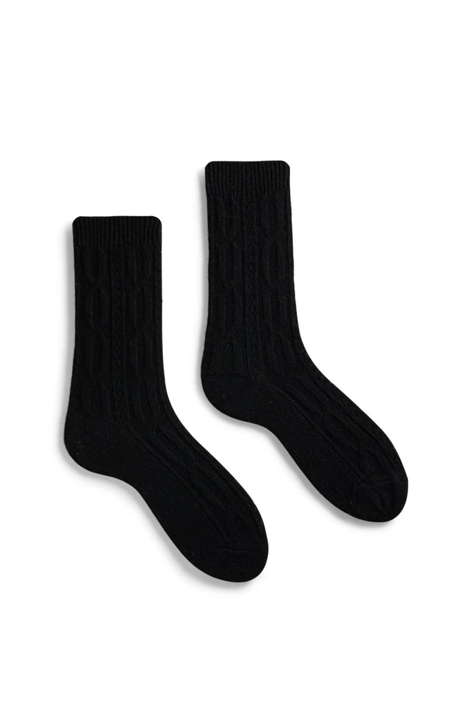 CABLE Wool/Cashmere Crew Socks in Black
