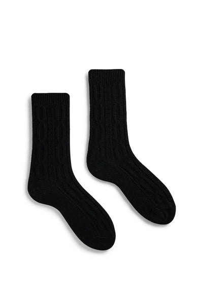 CABLE Wool/Cashmere Crew Socks in Black