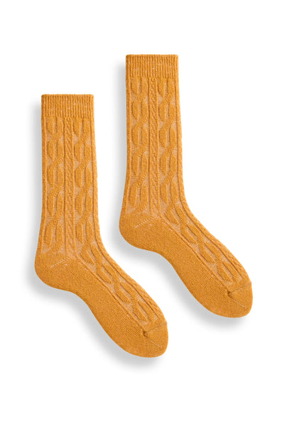 CABLE Wool/Cashmere Crew Socks in Squash