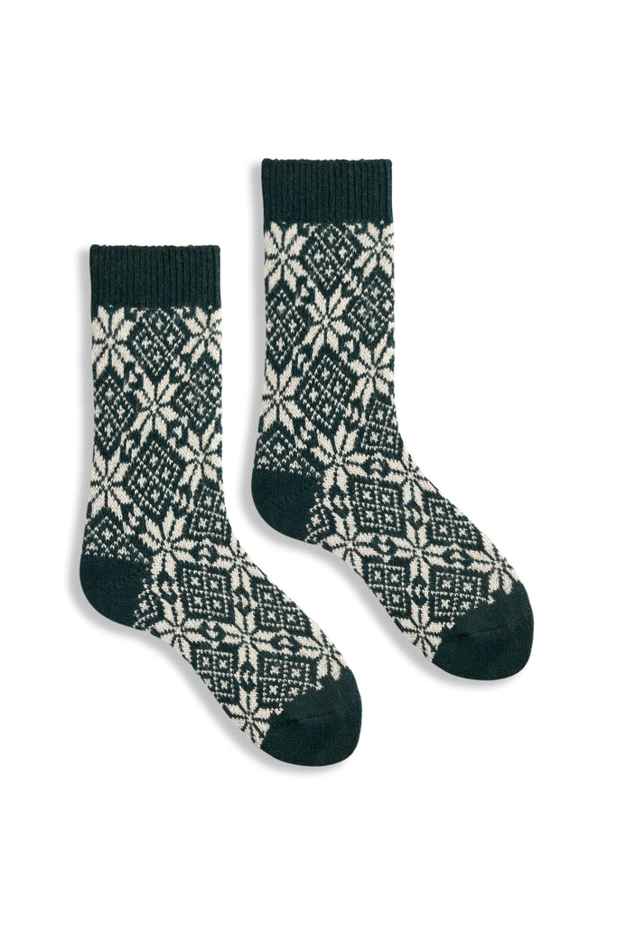 SNOWFLAKE Wool/Cashmere Socks in Ivy
