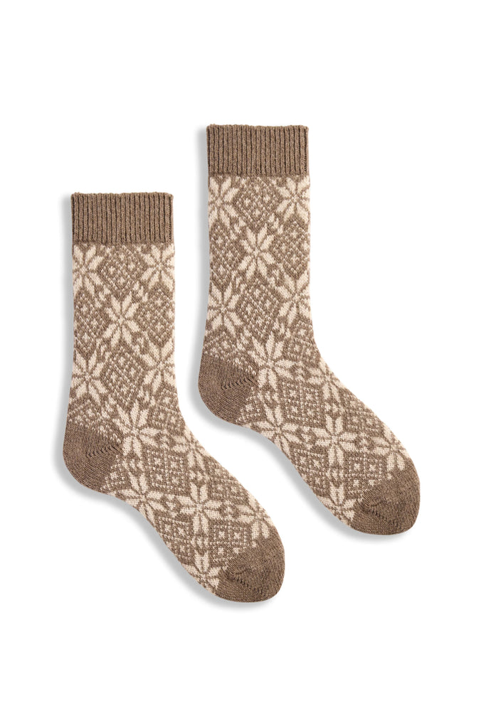 SNOWFLAKE Wool/Cashmere Socks in Mushroom