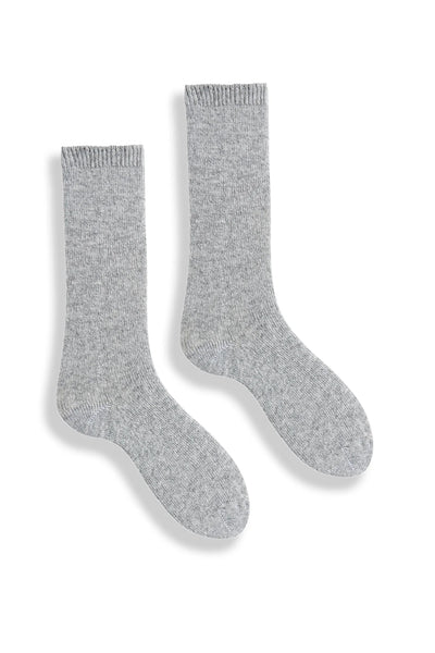 SOLID Wool/Cashmere Crew Socks in Light Grey Heather