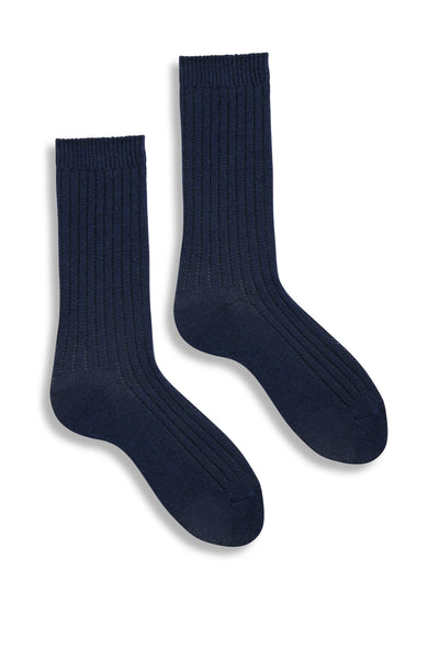 SOLID Ribbed Wool/Cashmere Crew Socks in Navy