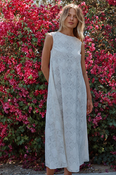 STYLIE Lace Maxi Dress in Ivory Medallion