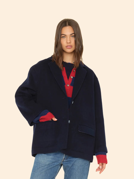 ROWAN Felted Wool Blend Jacket in Dark Navy