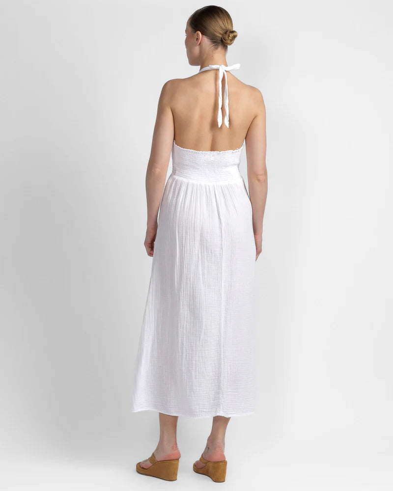 ROMY Halter Gauze Dress in White