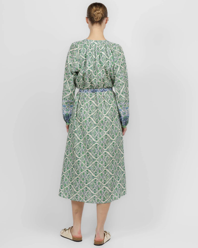 NICOLA Silk/Cotton Long Sleeve Dress in Blue Mint