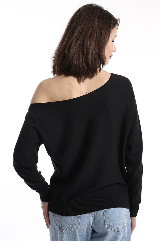 Cashmere/Cotton Off The Shoulder Sweater in Black