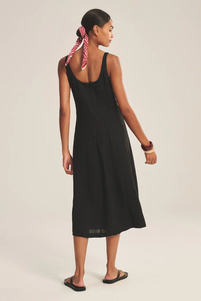 AUSTEN Linen Square Neck Dress in Black