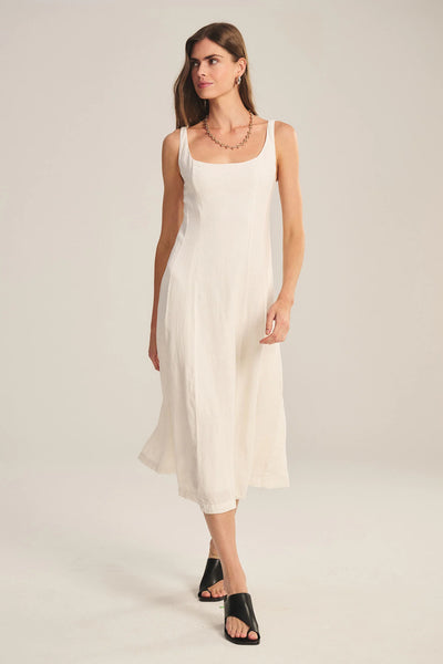 AUSTEN Linen Square Neck Dress in Chalk
