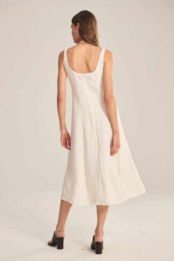 AUSTEN Linen Square Neck Dress in Chalk