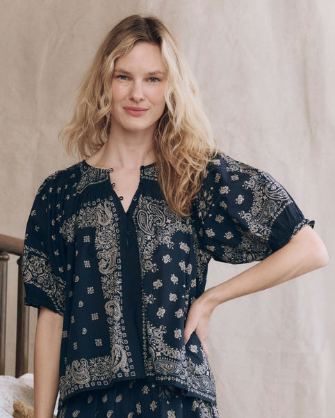 Smocked Sleep Top in Bandana Patchwork
