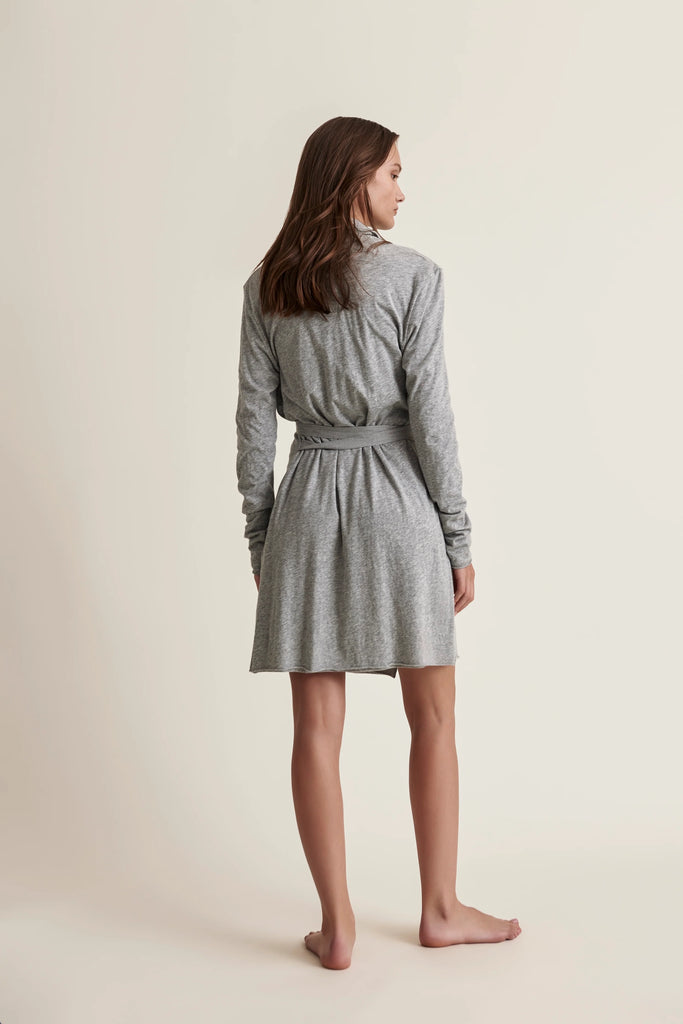 Double Layer Cotton Wrap Robe in Heather Grey