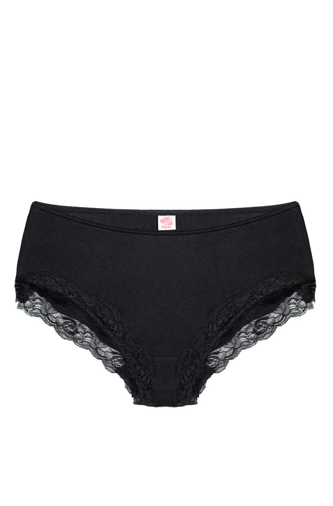 Organic Cotton Lace Trimmed Hipster in Black