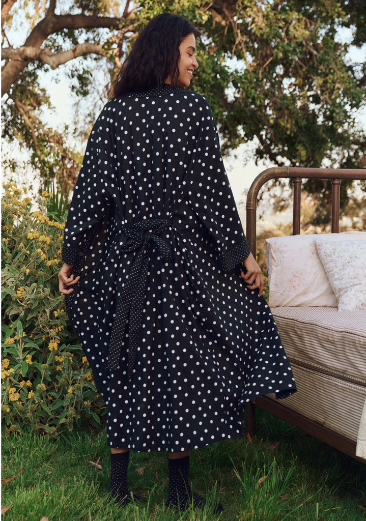 Woven Robe in Black Mixed Polka Dot