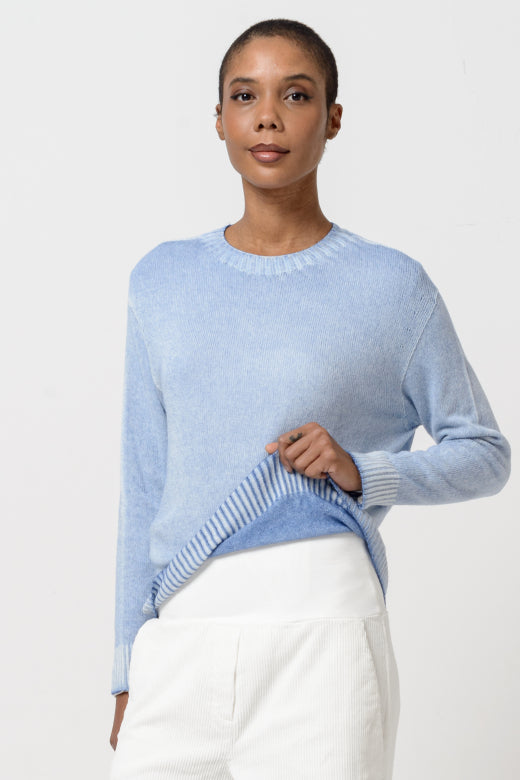 KYRA Wool Crew Neck in Faded Soffio Art Royal