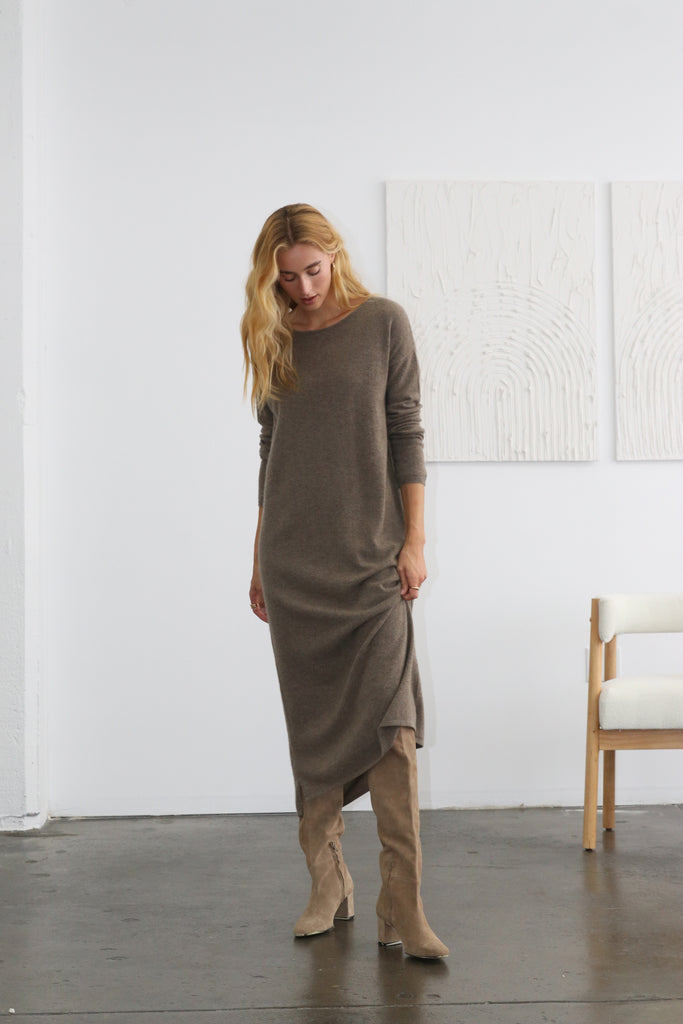 Cashmere Long Sleeve Sweater Dress in Brindle Christina's Luxuries Cashmere Long Sleeve Sweater Dress in Brindle Christina's Luxuries