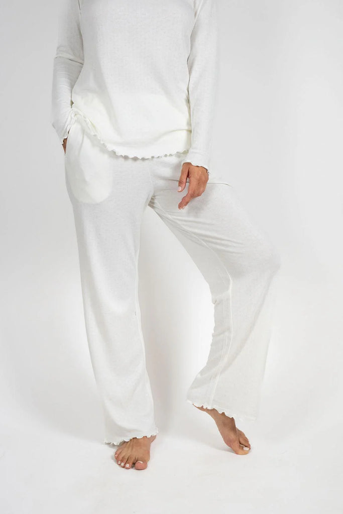 Cotton/Bamboo Long PJ Set in White