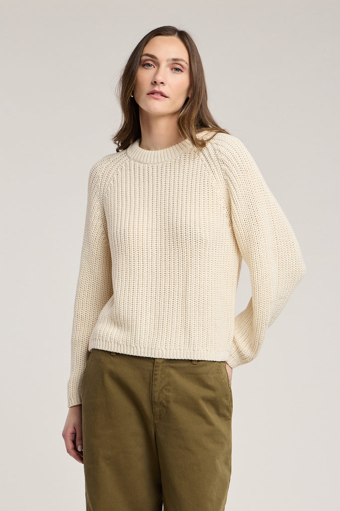 EMBER Cotton Crew Sweater in Ivory