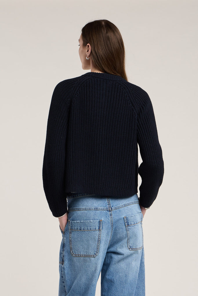 LISABETH Cotton Cardigan in Navy