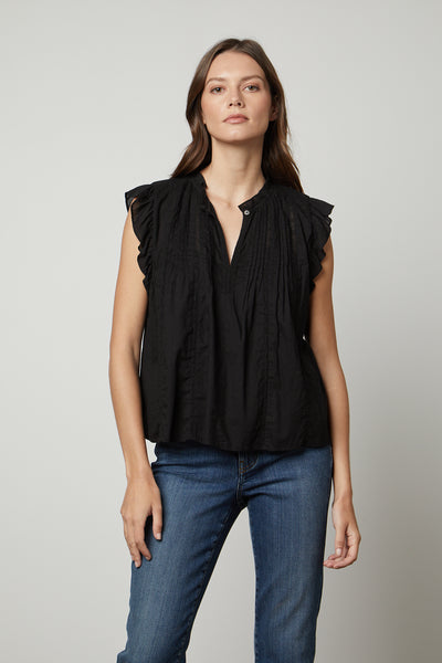 LIANA Sleeveless Pintuck Blouse in Black