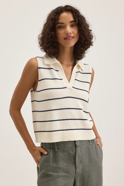 NAYLA Collared Sweater Vest in Milk/Blue