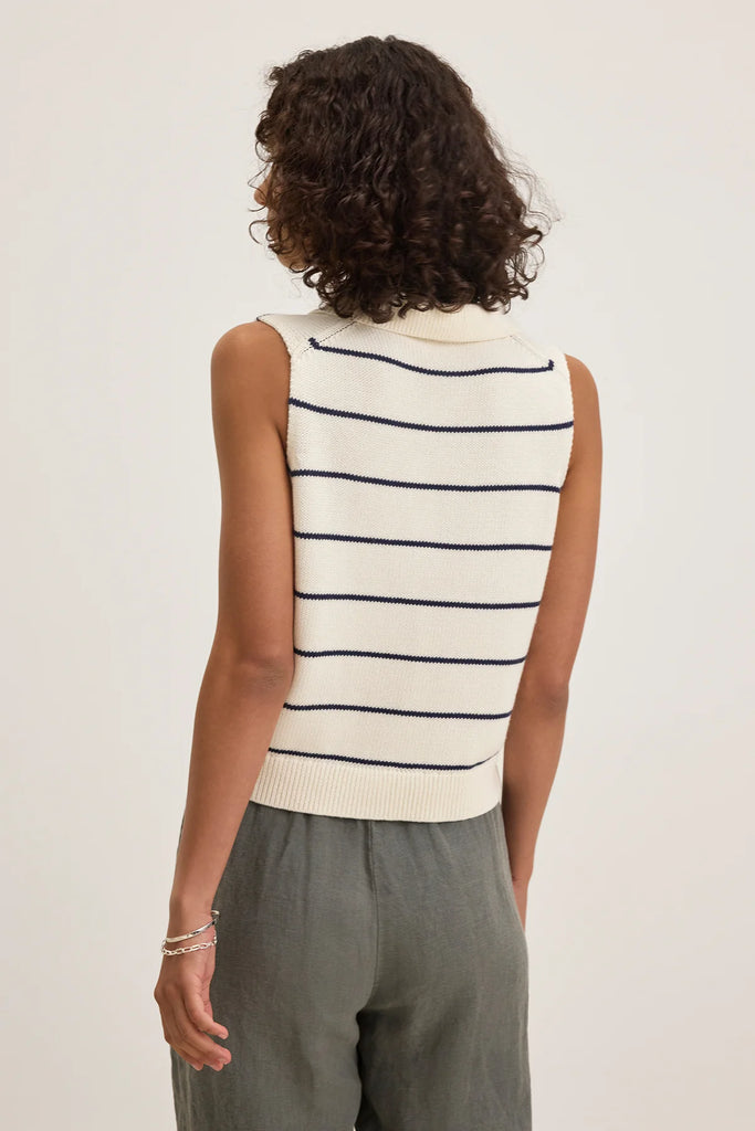 NAYLA Collared Sweater Vest in Milk/Blue