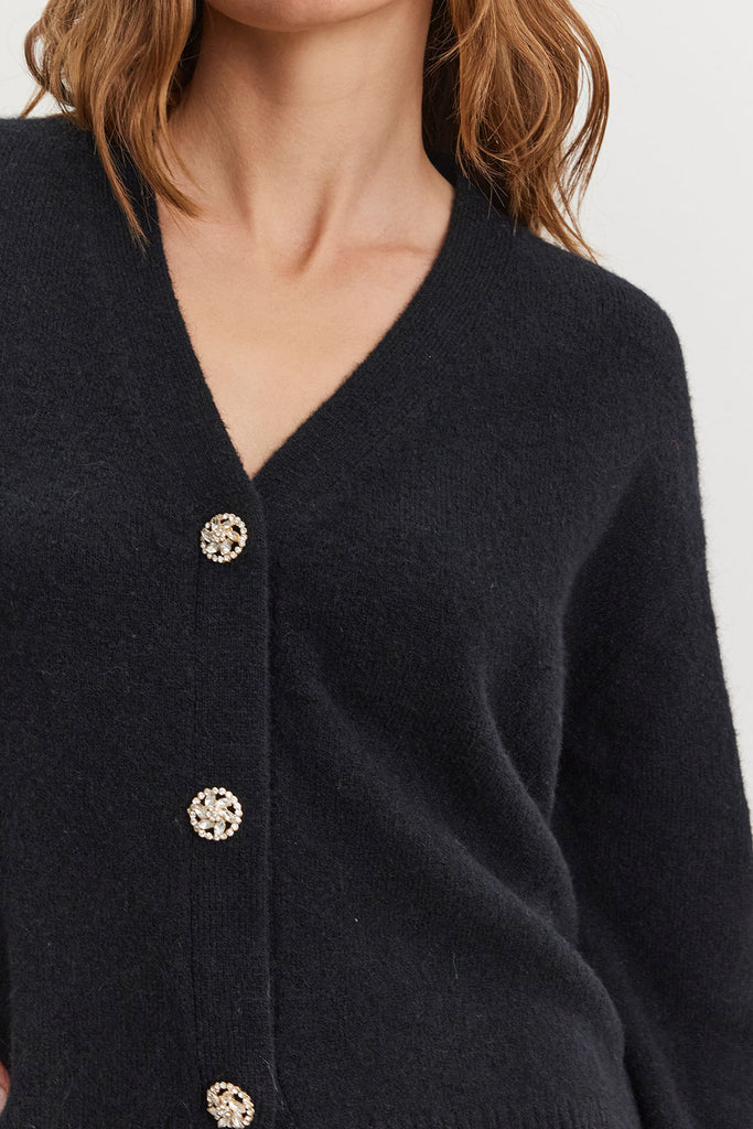 MARTI Alpaca Blend Rhinestone Cardigan in Black