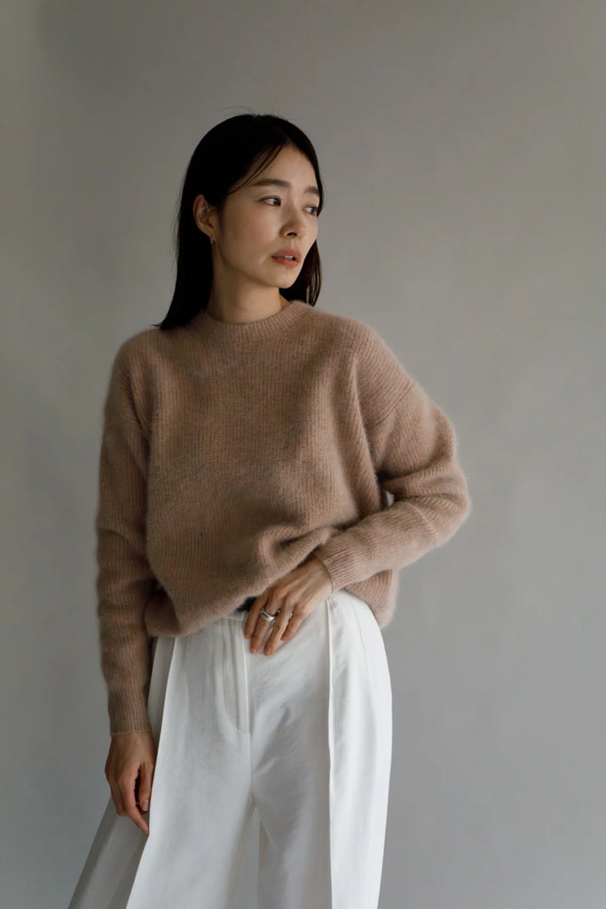 Wool Blend Crew Neck Sweater in Pink