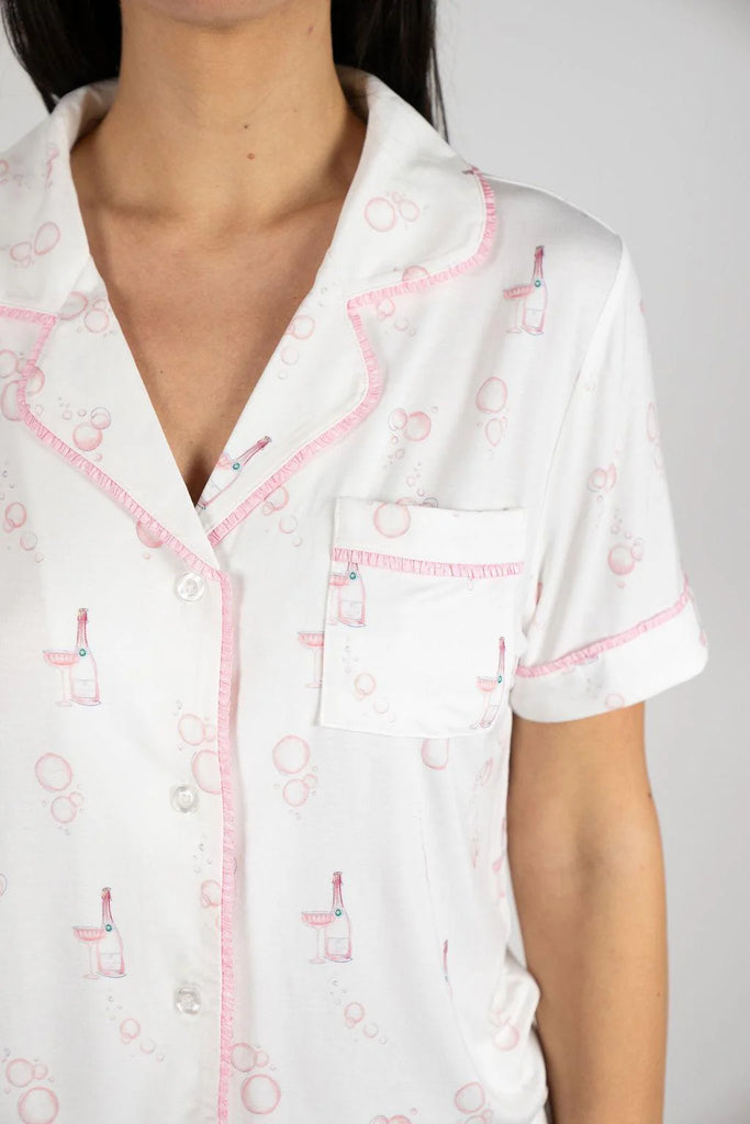 JOLENE Short Sleeve & Crop PJ Set in Rose Bubbles