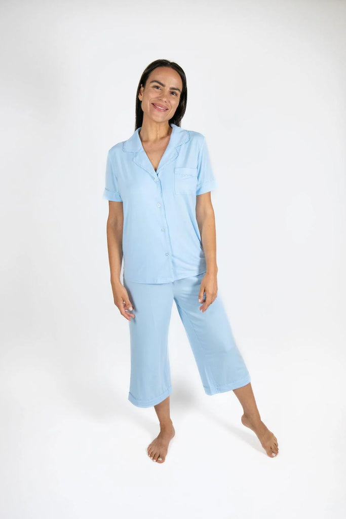 JOLENE Short Sleeve & Crop Pant PJ Set Cool Blue