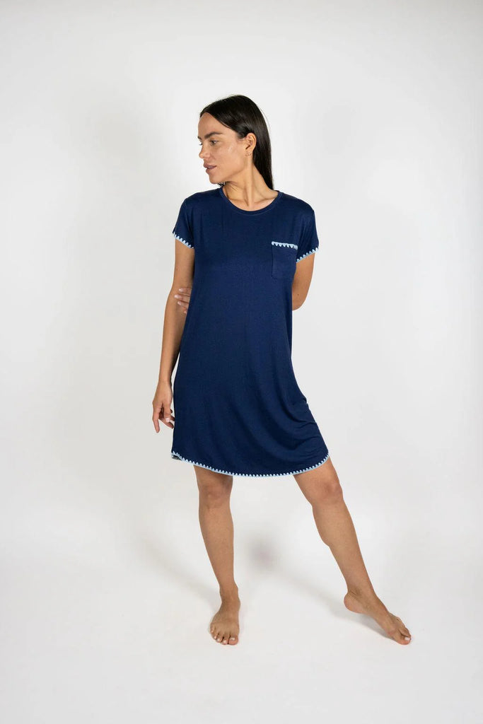 CUTE STITCHING Short Sleeve Night Shirt in Sailor Blue