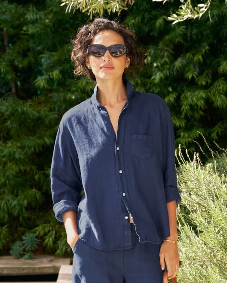 EILEEN Washed Linen Button Down in Navy