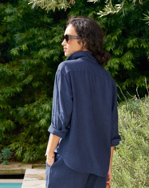 EILEEN Washed Linen Button Down in Navy