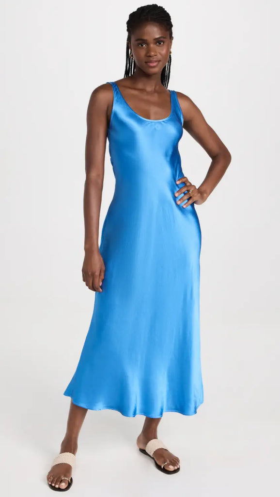 Satin Tank Dress in Pool Blue