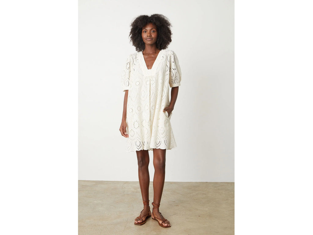 KENNIE 3/4 Sleeve Eyelet Dress in Ivory Christina's Luxuries KENNIE 3/4 Sleeve Eyelet Dress in Ivory Christina's Luxuries