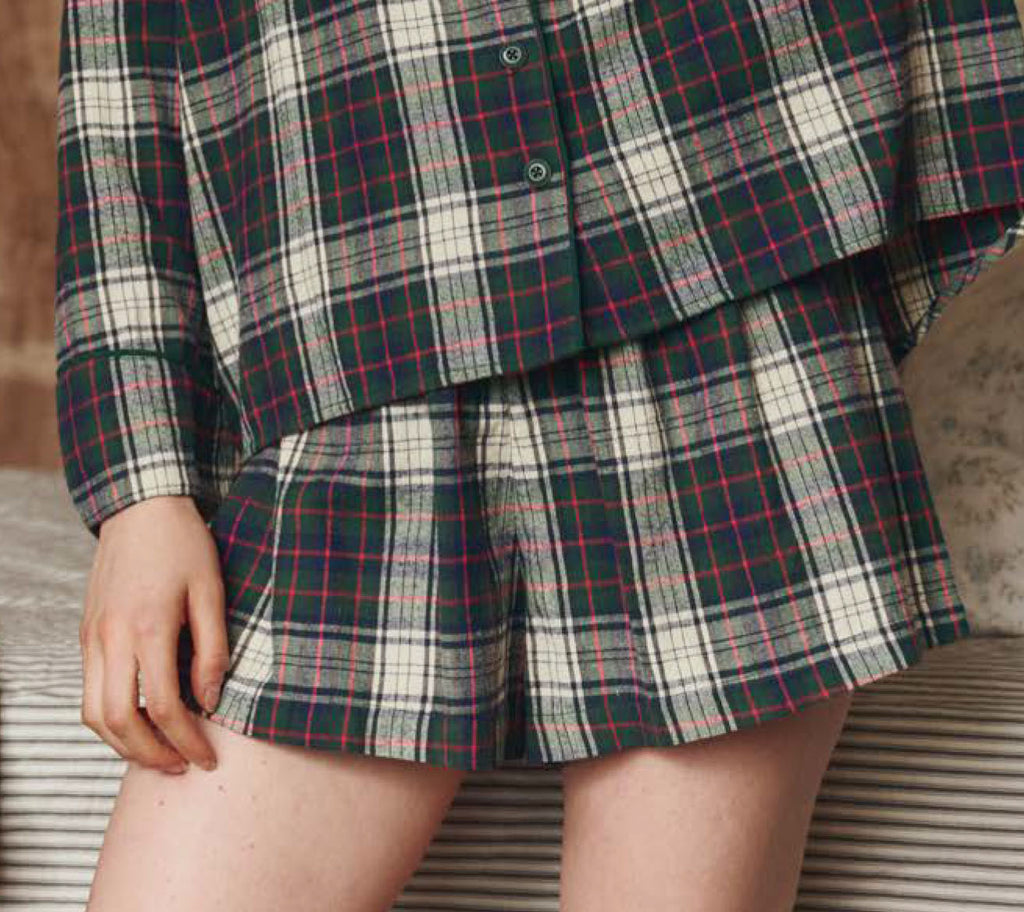 Flannel Smocked Sleep Shorts in Pine Lodge Plaid