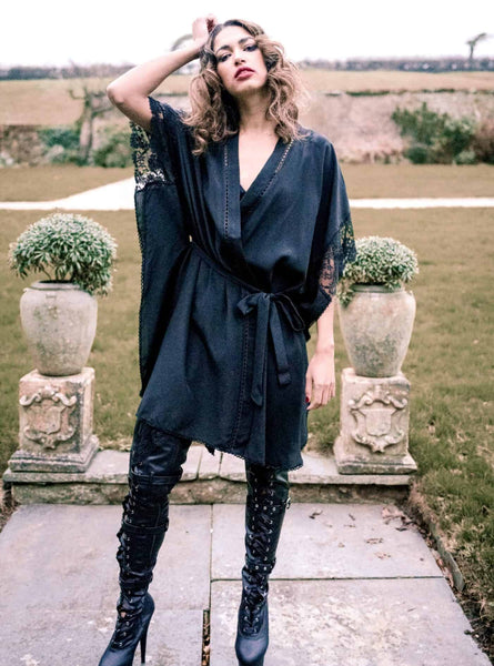 FLORENCE Silk Kimono Robe in Black