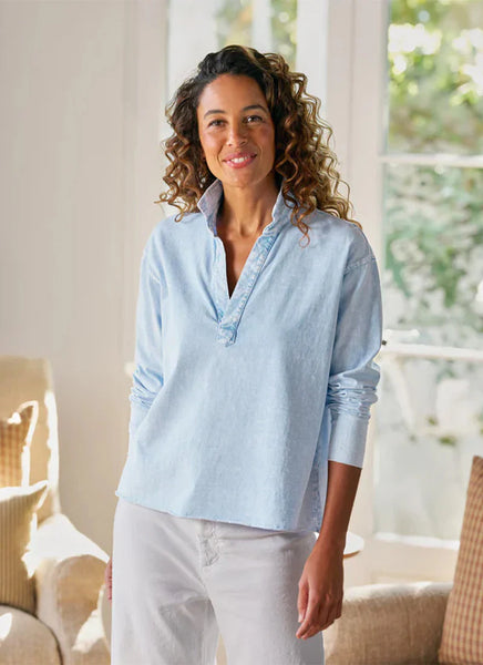 PATRICK Popover Henley in Pool Water Blue
