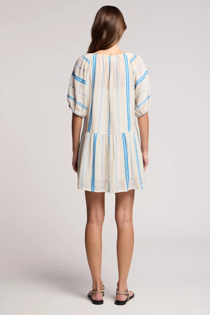 SELITA Short Sleeve Dress in Cream/Blue