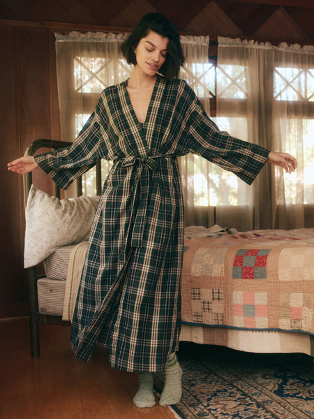Flannel Robe in Pine Needle Plaid