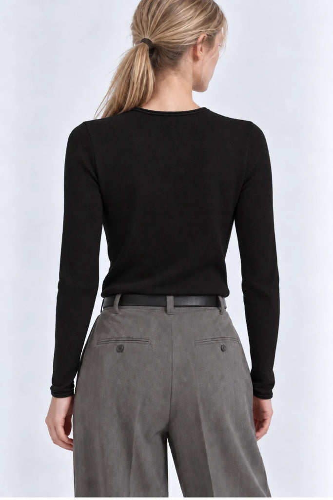 Cotton/Silk Rolled Edge Crew Neck in Black